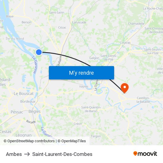 Ambes to Saint-Laurent-Des-Combes map
