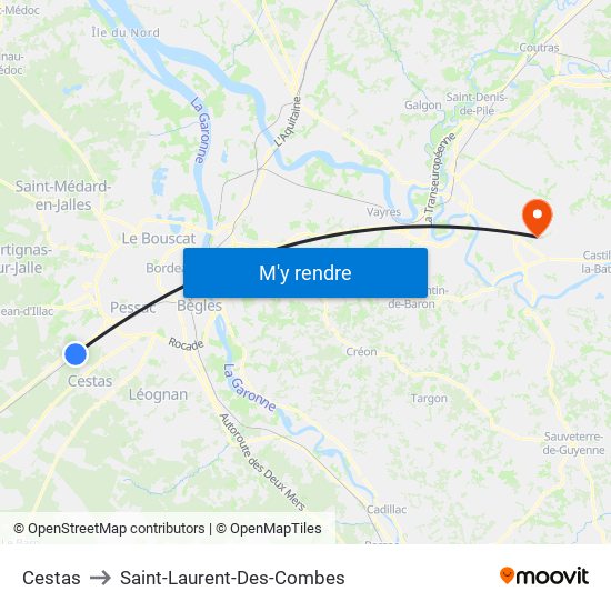 Cestas to Saint-Laurent-Des-Combes map