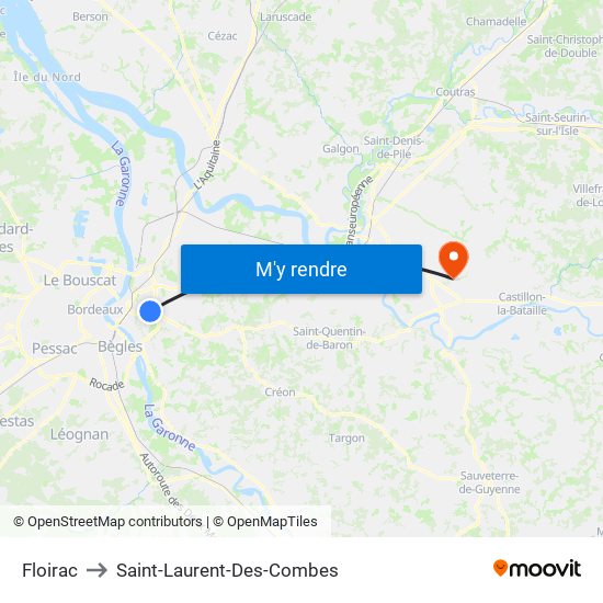 Floirac to Saint-Laurent-Des-Combes map