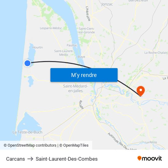 Carcans to Saint-Laurent-Des-Combes map