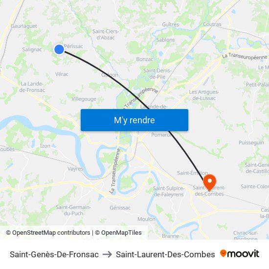 Saint-Genès-De-Fronsac to Saint-Laurent-Des-Combes map