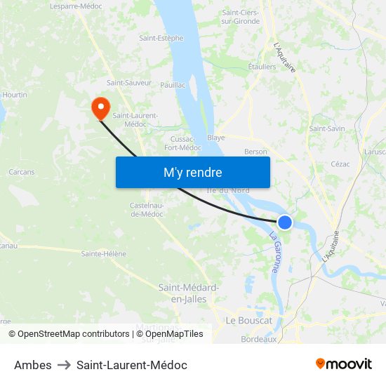 Ambes to Saint-Laurent-Médoc map