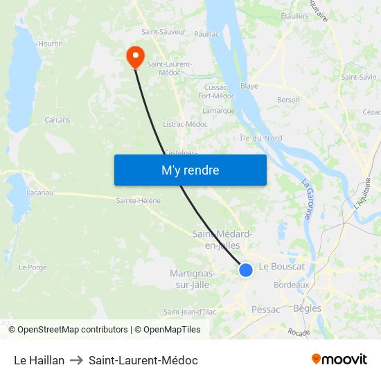 Le Haillan to Saint-Laurent-Médoc map