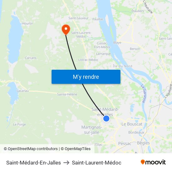 Saint-Médard-En-Jalles to Saint-Laurent-Médoc map