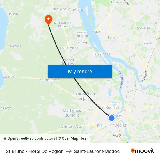 Saint-Bruno - Hôtel De Région to Saint-Laurent-Médoc map