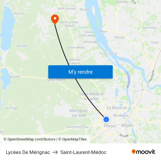 Lycées De Mérignac to Saint-Laurent-Médoc map