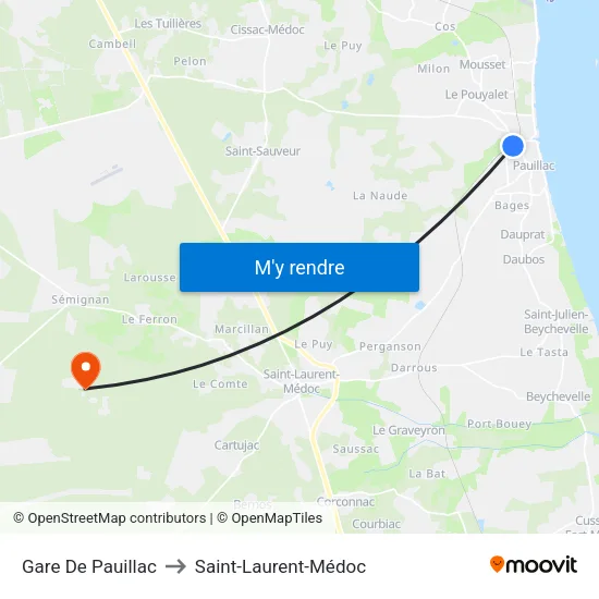 Gare De Pauillac to Saint-Laurent-Médoc map