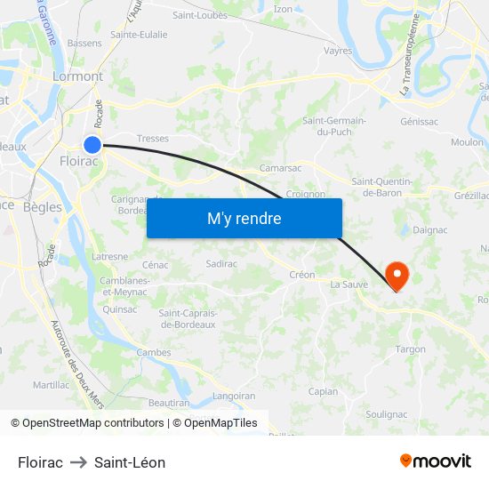 Floirac to Saint-Léon map