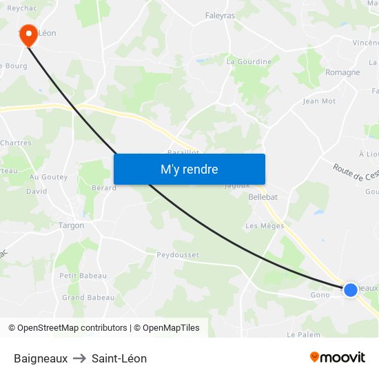 Baigneaux to Saint-Léon map