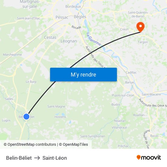 Belin-Béliet to Saint-Léon map