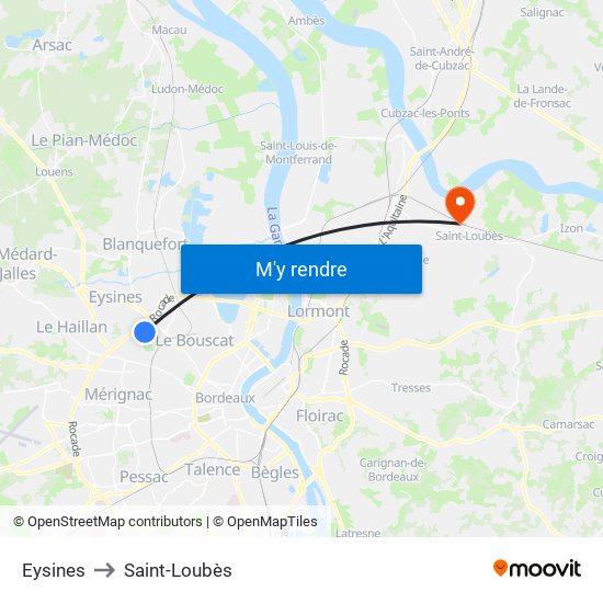 Eysines to Saint-Loubès map