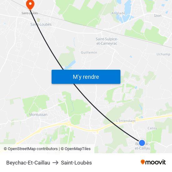 Beychac-Et-Caillau to Saint-Loubès map