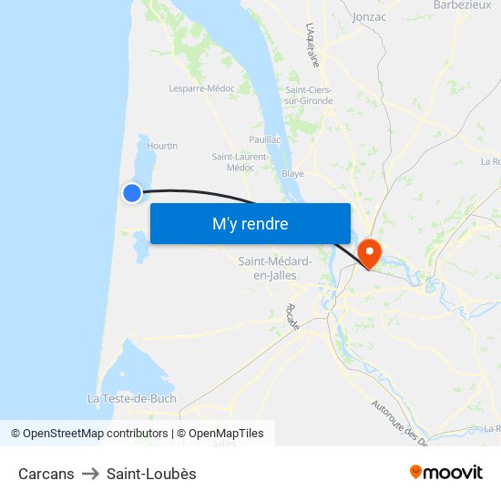 Carcans to Saint-Loubès map