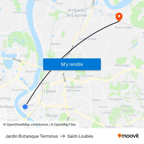 Jardin Botanique Terminus to Saint-Loubès map