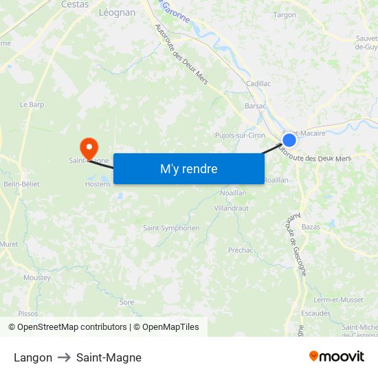 Langon to Saint-Magne map