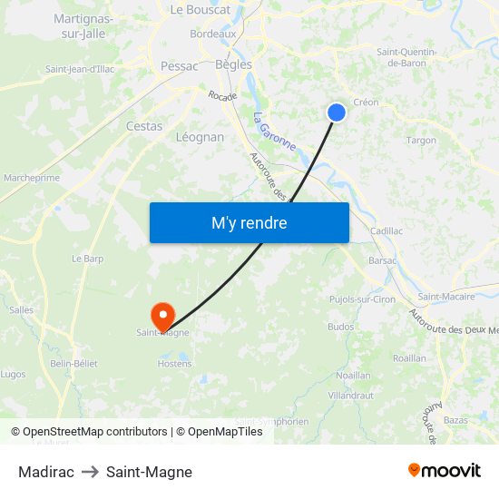 Madirac to Saint-Magne map