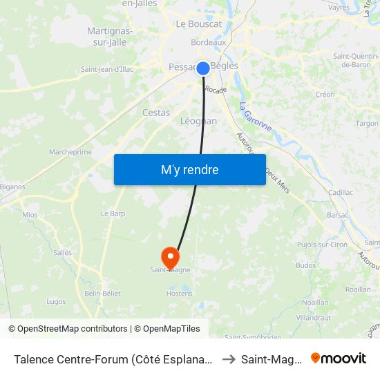 Talence Centre-Forum (Côté Esplanade) to Saint-Magne map