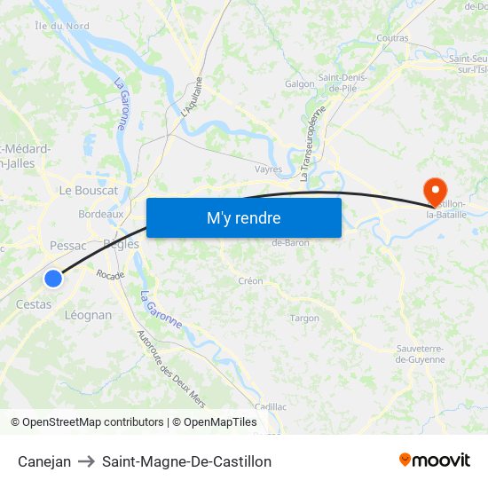 Canejan to Saint-Magne-De-Castillon map