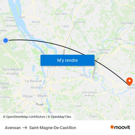 Avensan to Saint-Magne-De-Castillon map