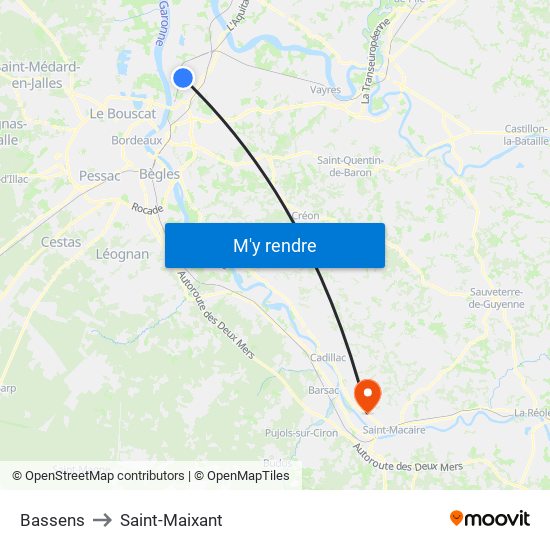 Bassens to Saint-Maixant map