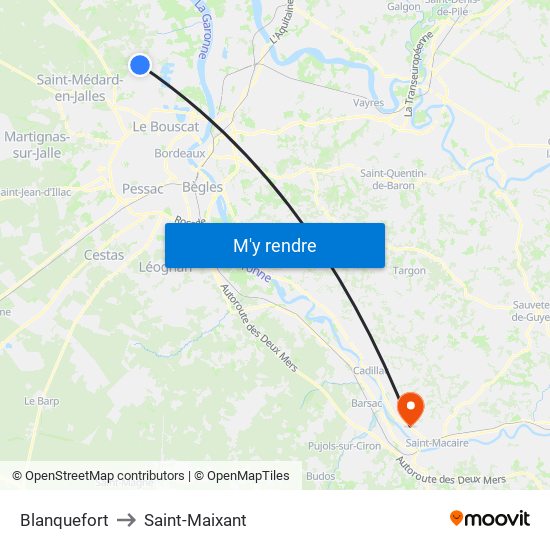 Blanquefort to Saint-Maixant map