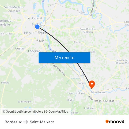 Bordeaux to Saint-Maixant map