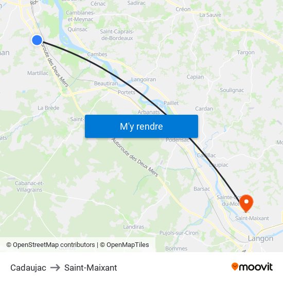 Cadaujac to Saint-Maixant map