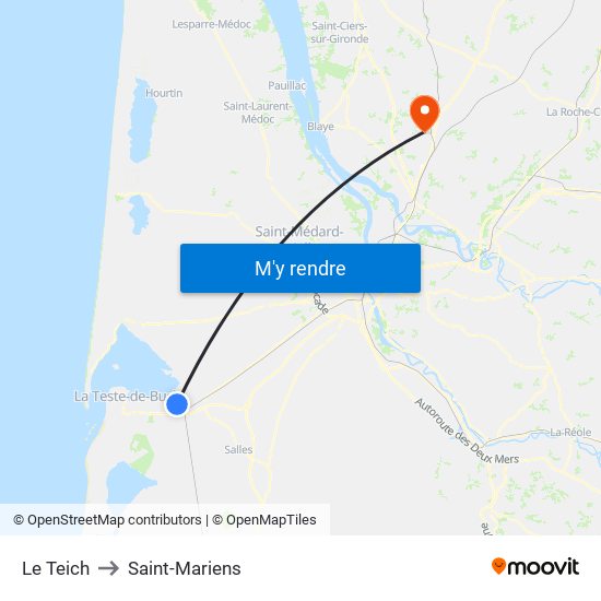 Le Teich to Saint-Mariens map