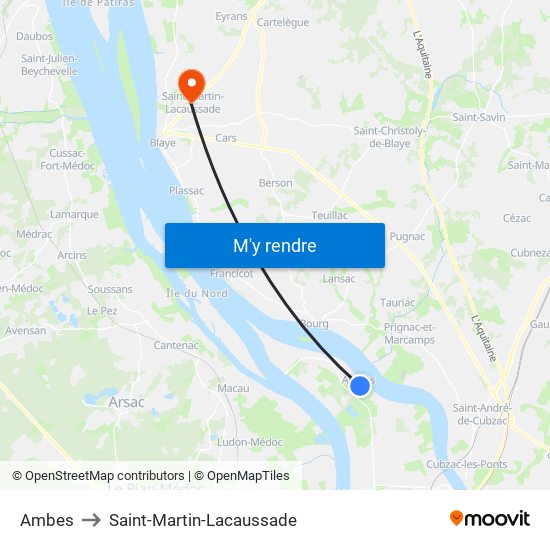 Ambes to Saint-Martin-Lacaussade map