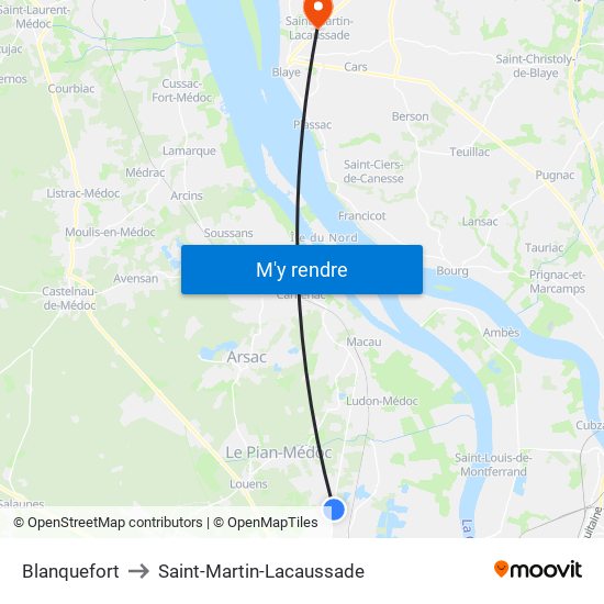 Blanquefort to Saint-Martin-Lacaussade map