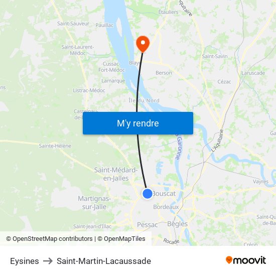 Eysines to Saint-Martin-Lacaussade map