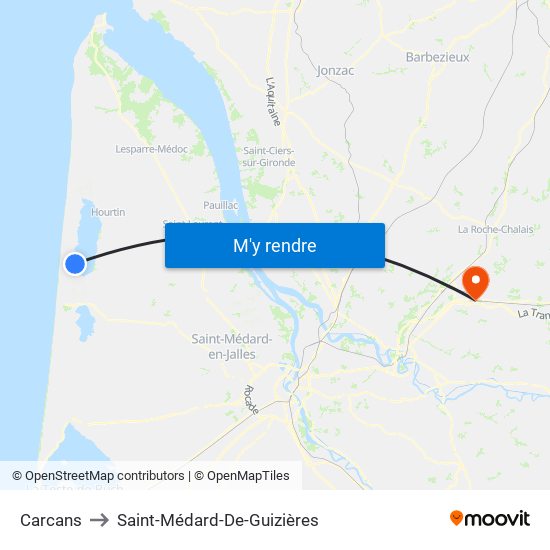 Carcans to Saint-Médard-De-Guizières map