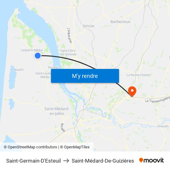 Saint-Germain-D'Esteuil to Saint-Médard-De-Guizières map