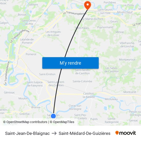Saint-Jean-De-Blaignac to Saint-Médard-De-Guizières map