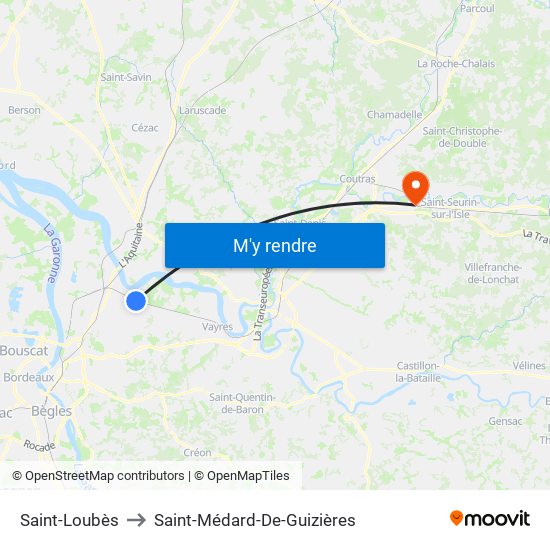 Saint-Loubès to Saint-Médard-De-Guizières map