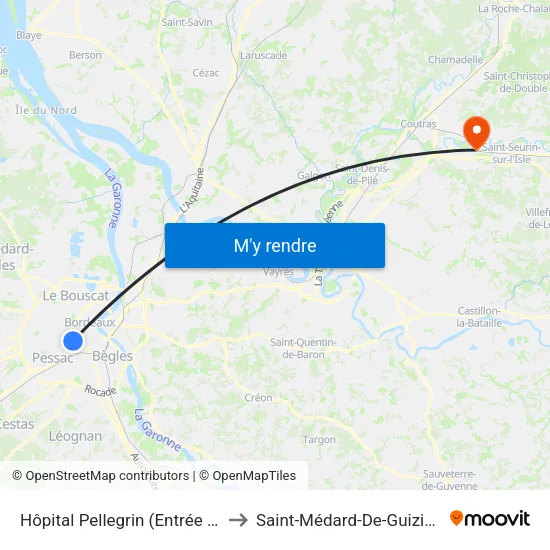 Hôpital Pellegrin (Entrée Est) to Saint-Médard-De-Guizières map