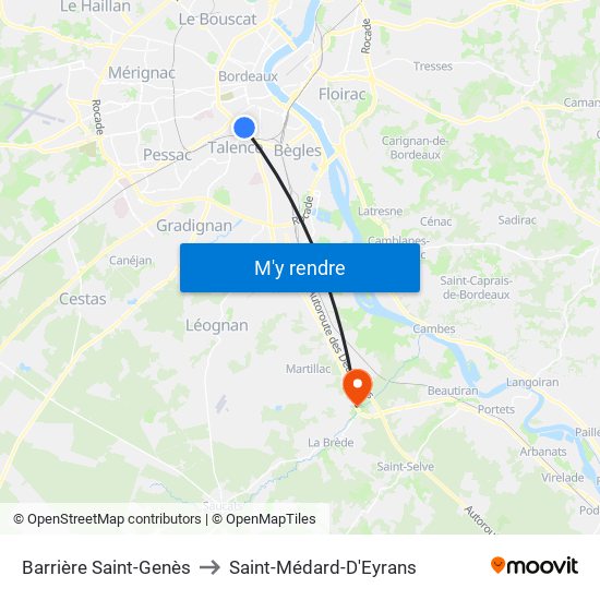 Barrière Saint-Genès to Saint-Médard-D'Eyrans map