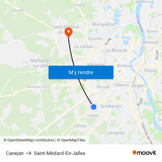 Canejan to Saint-Médard-En-Jalles map