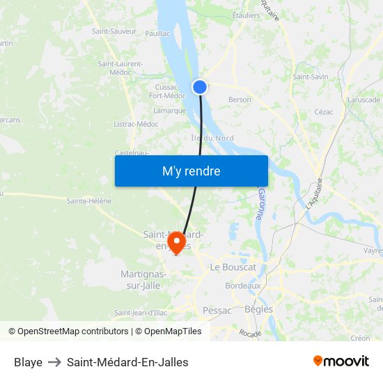 Blaye to Saint-Médard-En-Jalles map