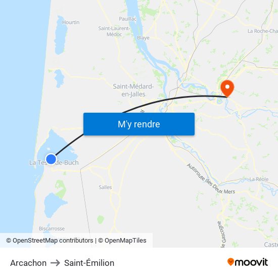Arcachon to Saint-Émilion map