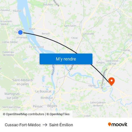 Cussac-Fort-Médoc to Saint-Émilion map