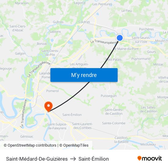 Saint-Médard-De-Guizières to Saint-Émilion map