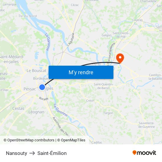 Nansouty to Saint-Émilion map