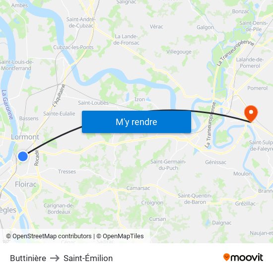 Buttinière to Saint-Émilion map