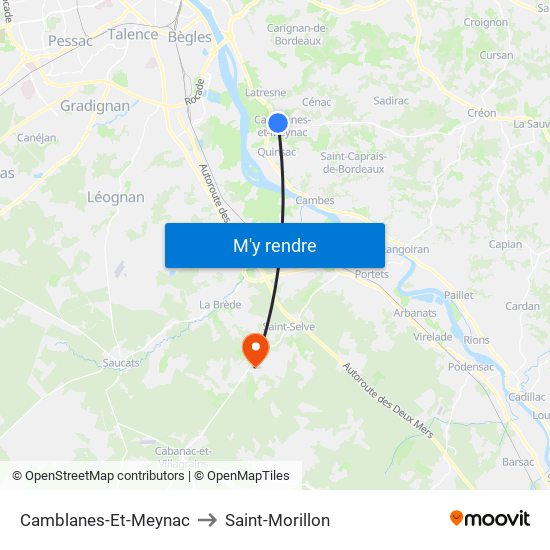 Camblanes-Et-Meynac to Saint-Morillon map