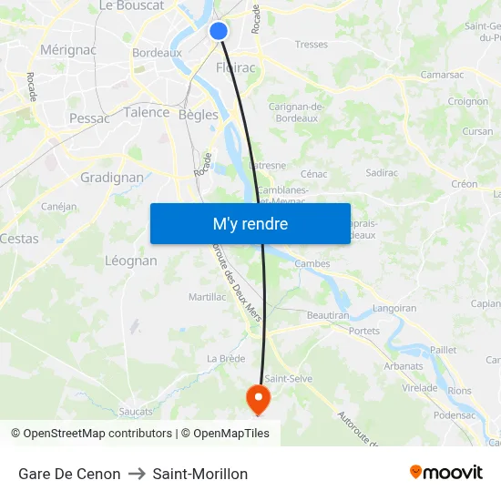 Gare De Cenon to Saint-Morillon map