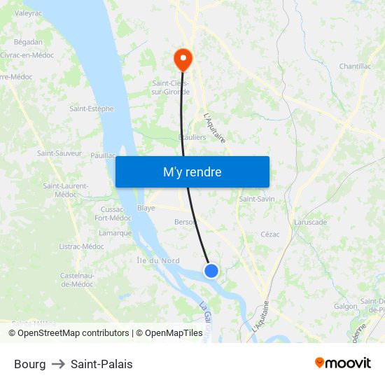 Bourg to Saint-Palais map