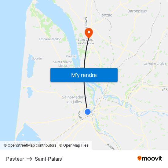 Pasteur to Saint-Palais map