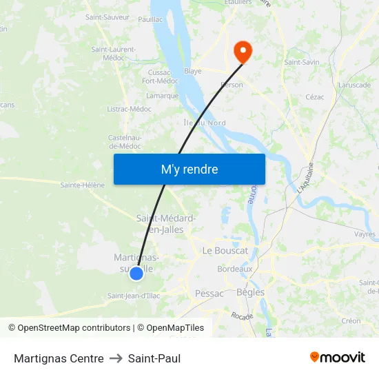 Martignas Centre to Saint-Paul map