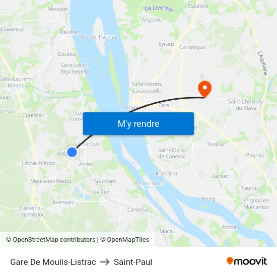 Gare De Moulis-Listrac to Saint-Paul map
